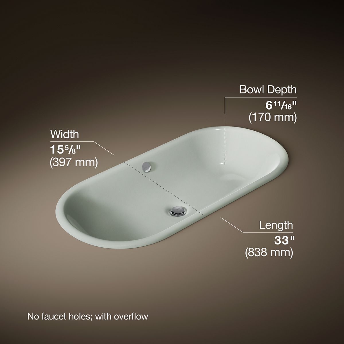 KOHLER K-20213 Iron Plains 33" oval drop-in/undermount bathroom sink