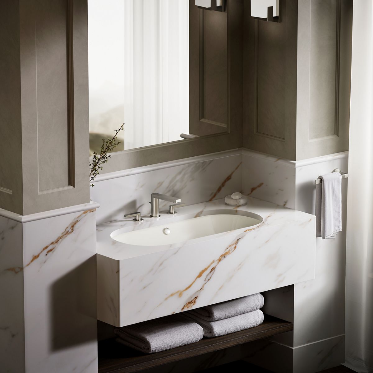 KOHLER K-20213-B Iron Plains 33" oval drop-in/undermount/vessel bathroom sink with Biscuit painted underside