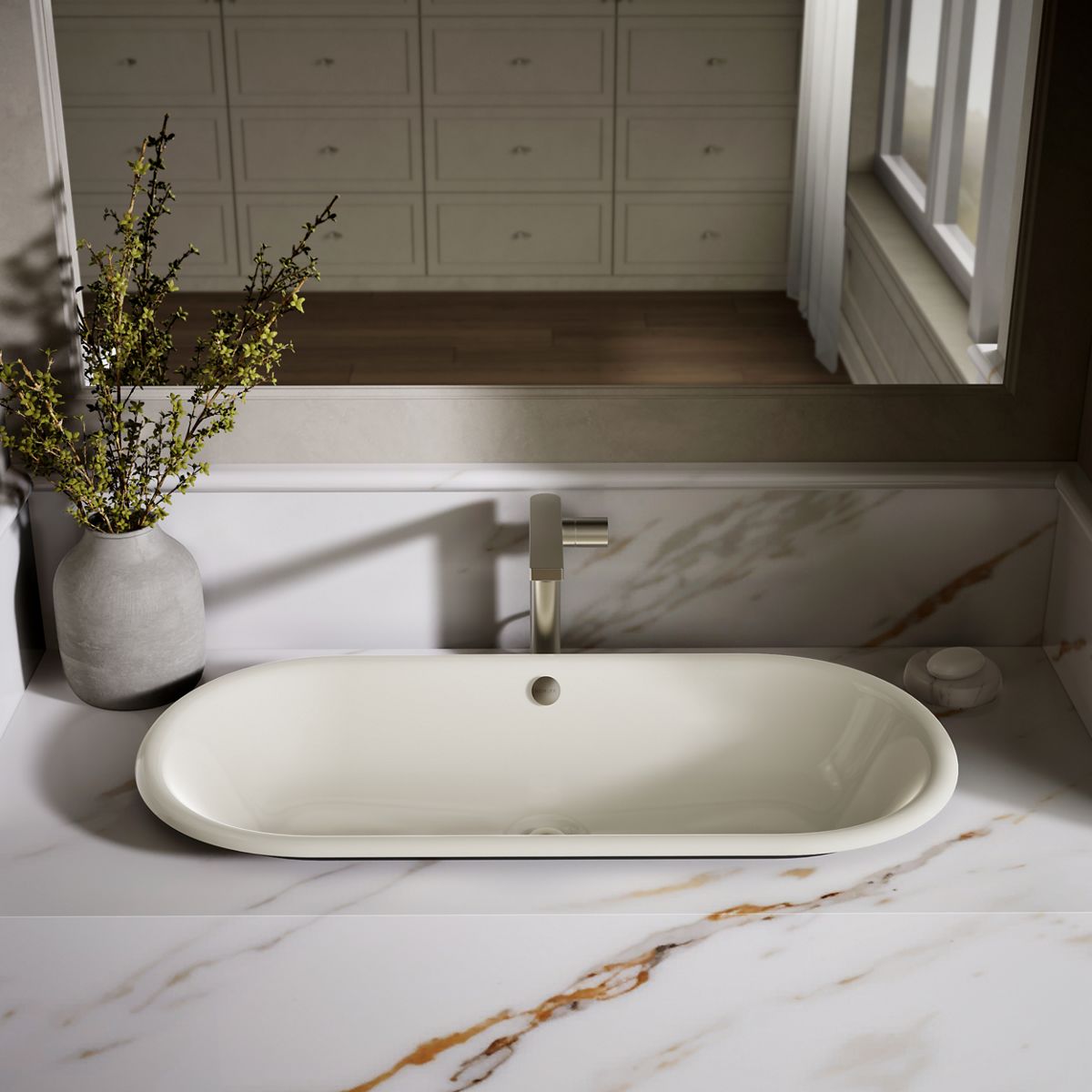 KOHLER K-20213-P5 Iron Plains 33" oval drop-in/undermount/vessel bathroom sink with Iron Black painted underside