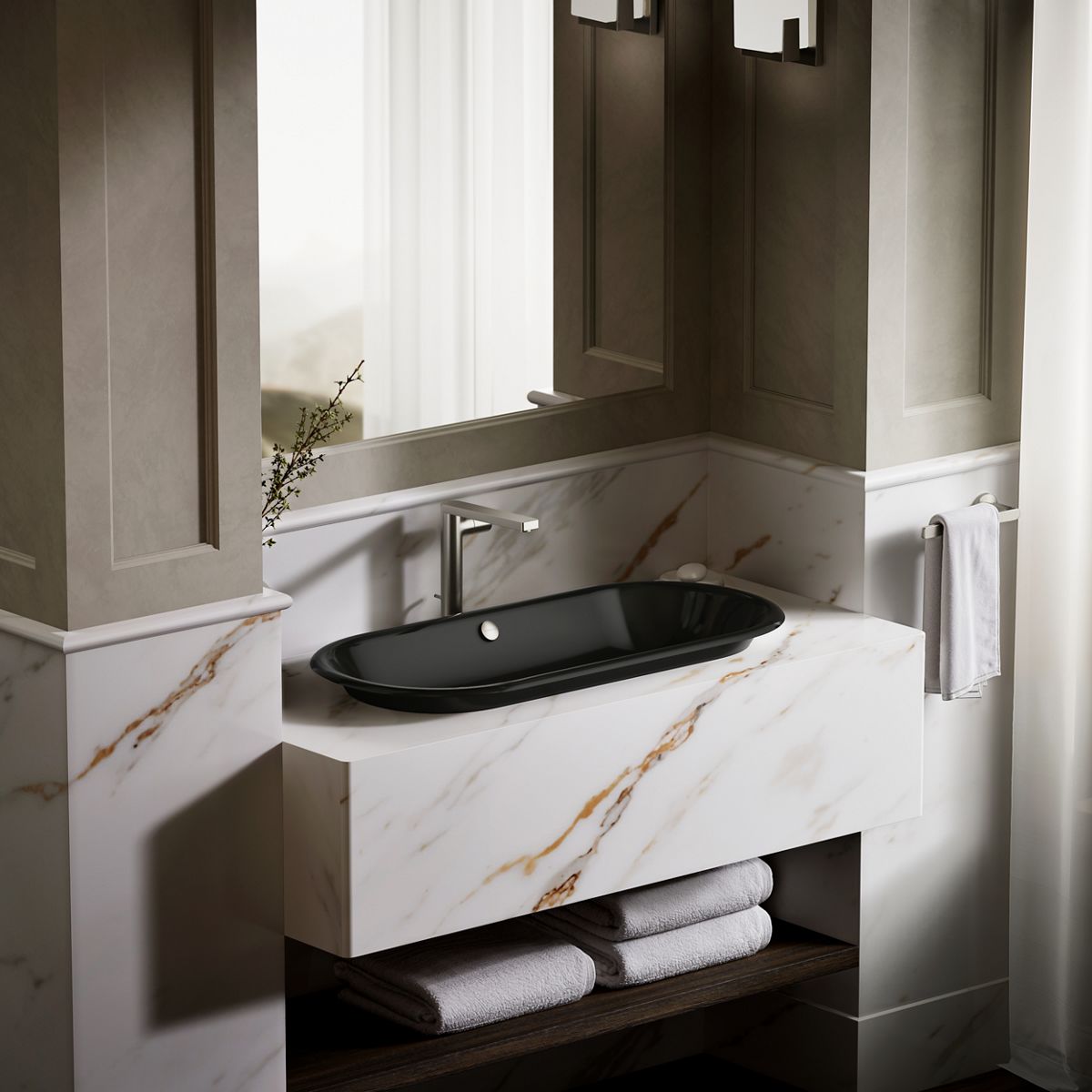 KOHLER K-20213-P5 Iron Plains 33" oval drop-in/undermount/vessel bathroom sink with Iron Black painted underside