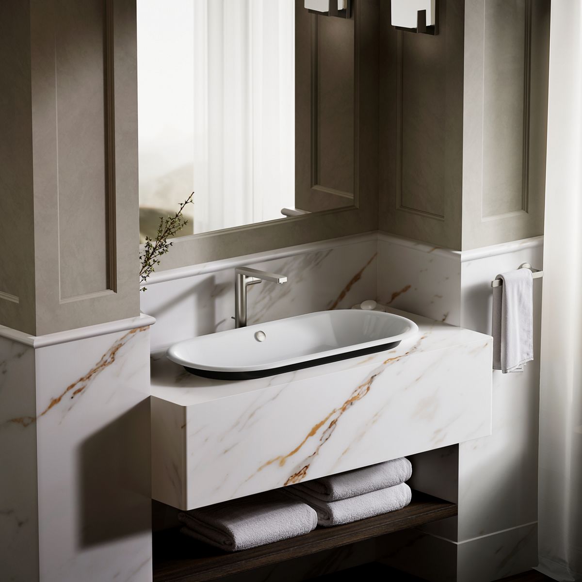KOHLER K-20213-P5 Iron Plains 33" oval drop-in/undermount/vessel bathroom sink with Iron Black painted underside