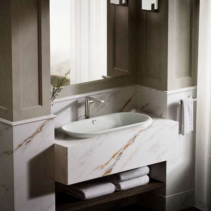 KOHLER K-20213-W Iron Plains 33" oval drop-in/undermount/vessel bathroom sink with White painted underside