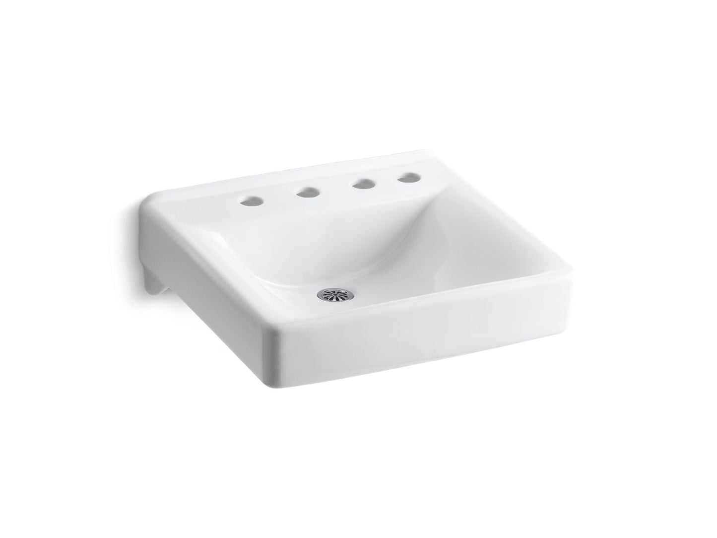 KOHLER K-2053-NR Soho 20" x 18" wall-mount/concealed arm carrier bathroom sink with 8" widespread faucet holes and right-hand soap dispenser hole