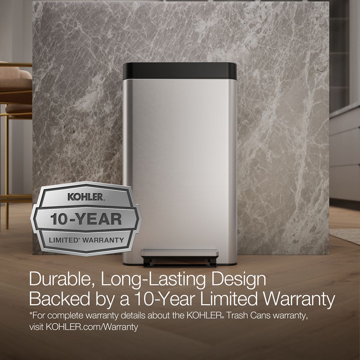 KOHLER K-20941 8-gallon loft stainless steel step trash can