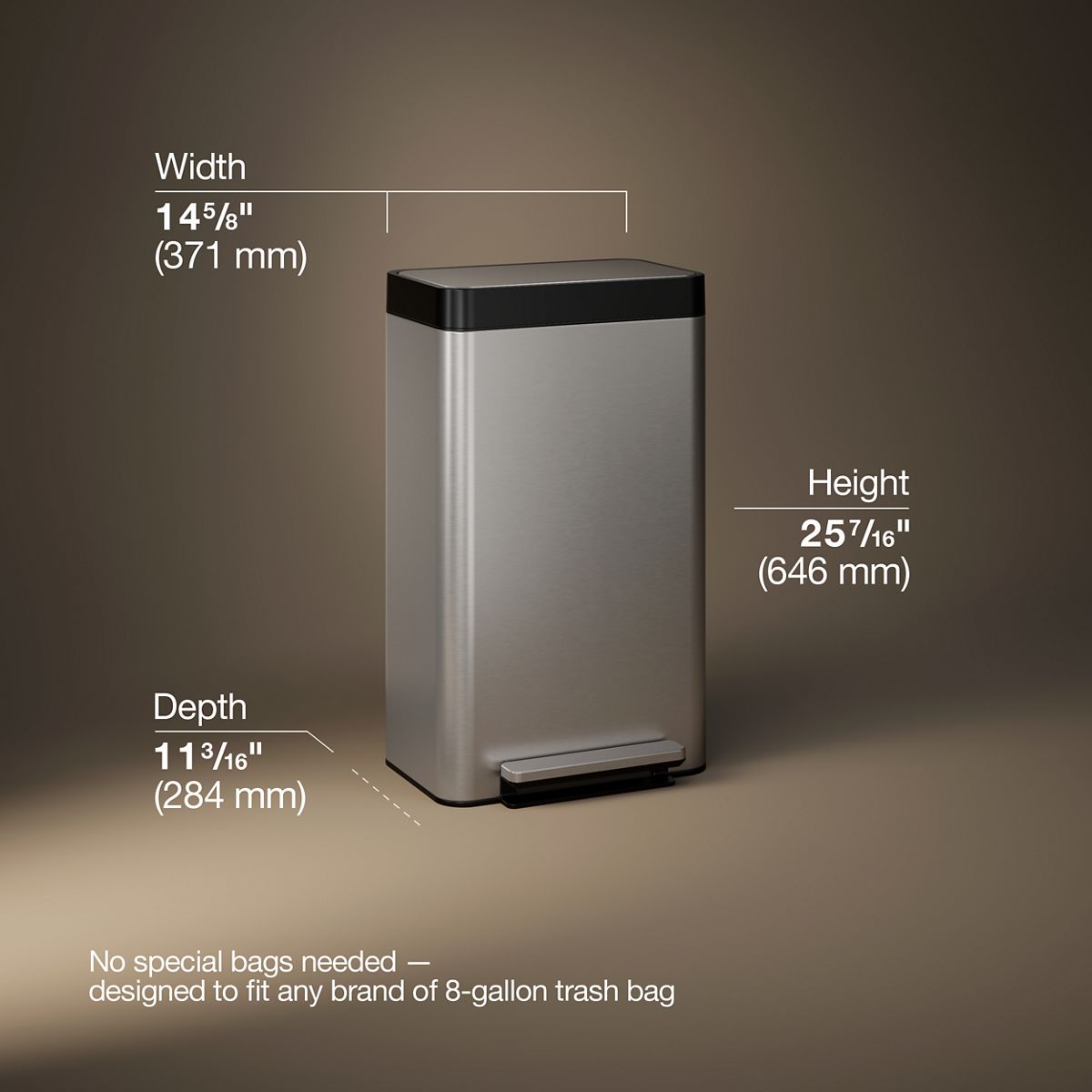 KOHLER K-20941 8-gallon loft stainless steel step trash can