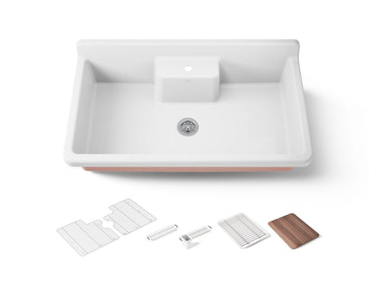 KOHLER K-21103-1HPPB Farmstead 45" top-/wall-mount single-bowl workstation farmhouse kitchen sink