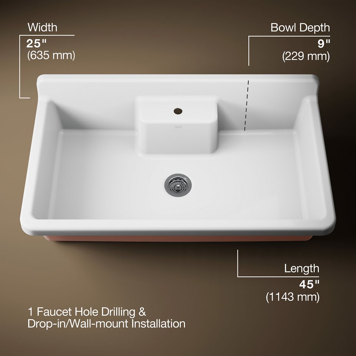KOHLER K-21103-1HPPB Farmstead 45" top-/wall-mount single-bowl workstation farmhouse kitchen sink