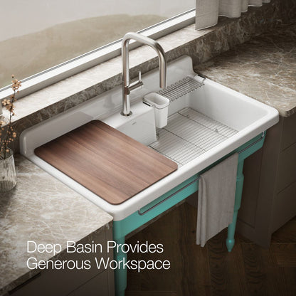 KOHLER K-21103-1HPSG Farmstead 45" top-/wall-mount single-bowl workstation farmhouse kitchen sink, 150th spring green -...