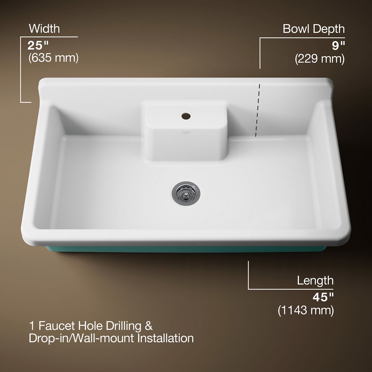 KOHLER K-21103-1HPSG Farmstead 45" top-/wall-mount single-bowl workstation farmhouse kitchen sink, 150th spring green -...