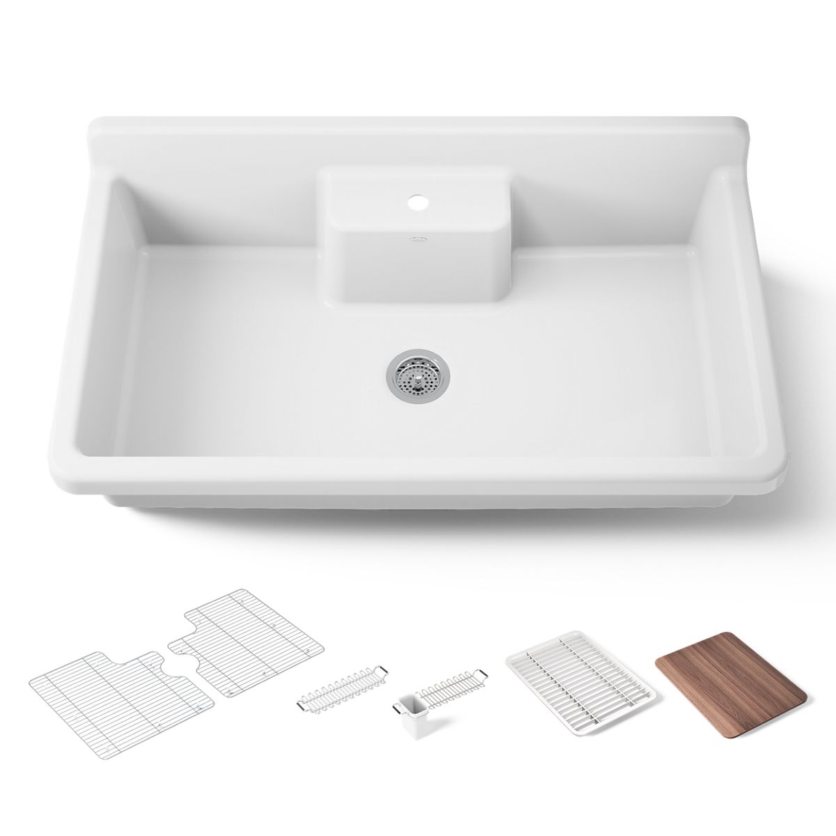 KOHLER K-21103-1HW Farmstead 45" top-/wall-mount single-bowl workstation farmhouse kitchen sink
