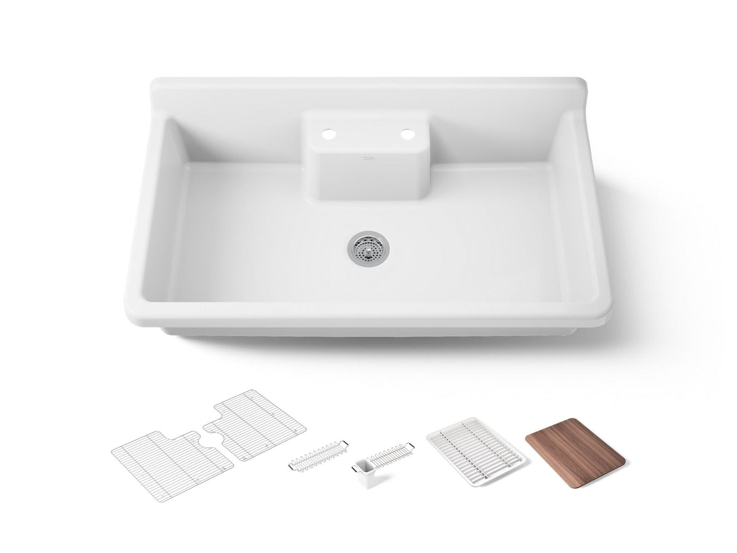 KOHLER K-21103-2HW Farmstead 45" top-/wall-mount single-bowl workstation farmhouse kitchen sink