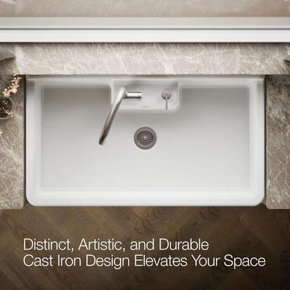 KOHLER K-21103-2HW Farmstead 45" top-/wall-mount single-bowl workstation farmhouse kitchen sink