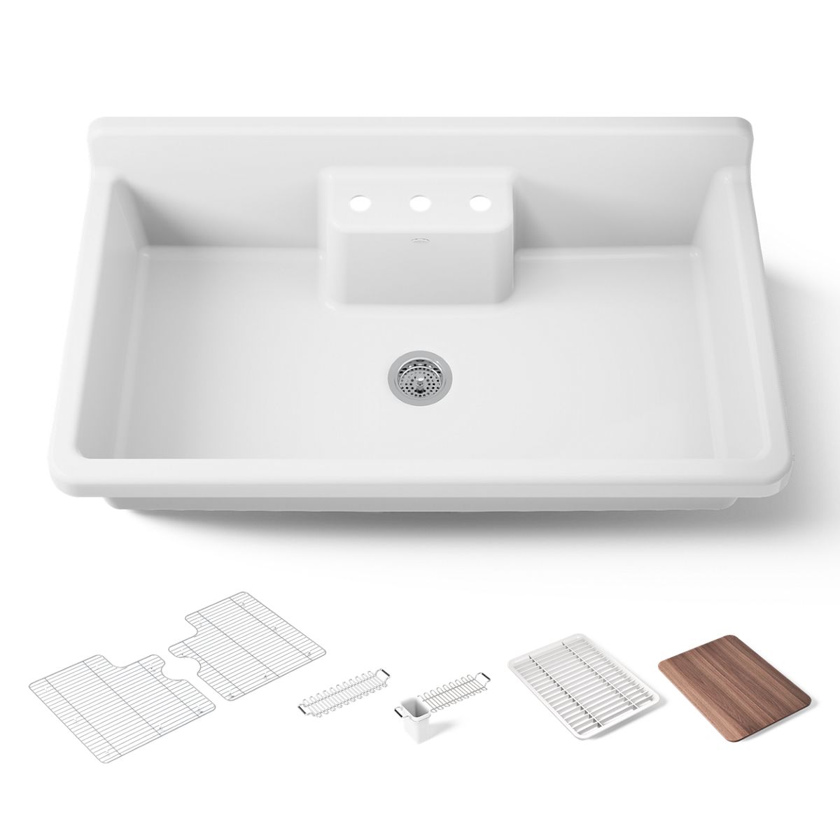 KOHLER K-21103-3HP5 Farmstead 45" top-/wall-mount single-bowl workstation farmhouse kitchen sink