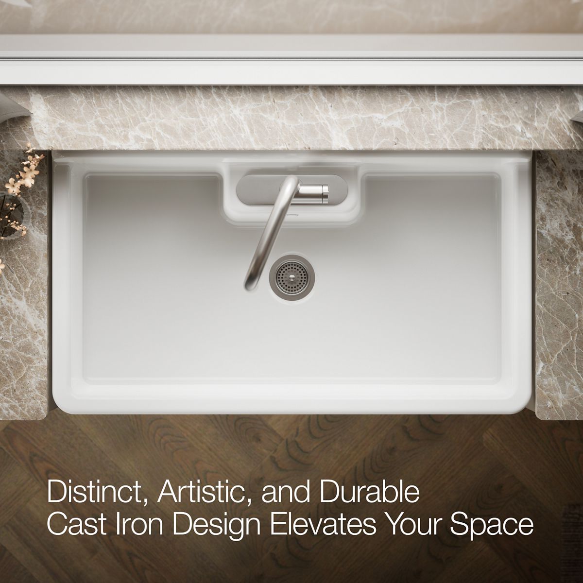 KOHLER K-21103-3HW Farmstead 45" top-/wall-mount single-bowl workstation farmhouse kitchen sink