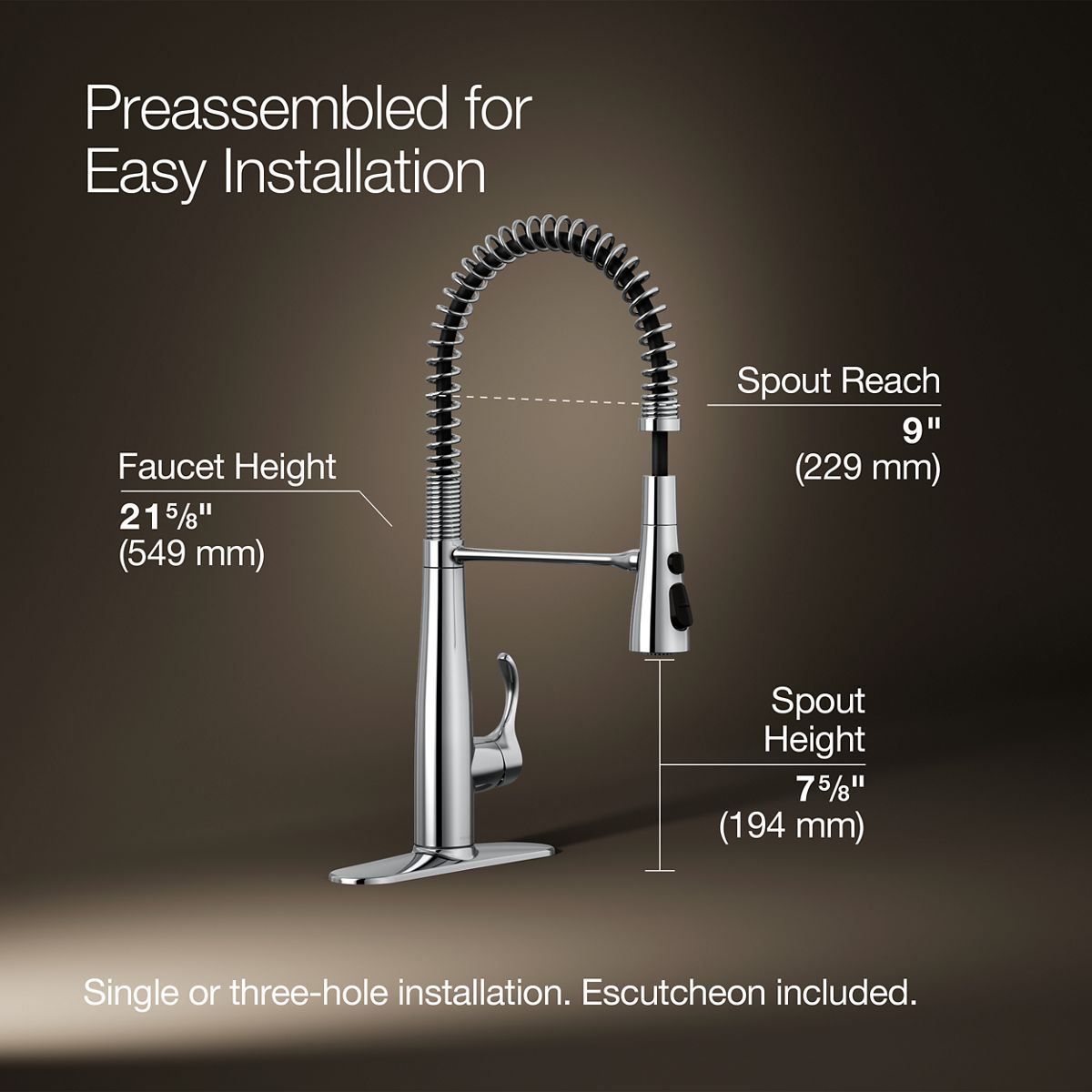 KOHLER K-22033 Simplice Semi-professional kitchen sink faucet with three-function sprayhead