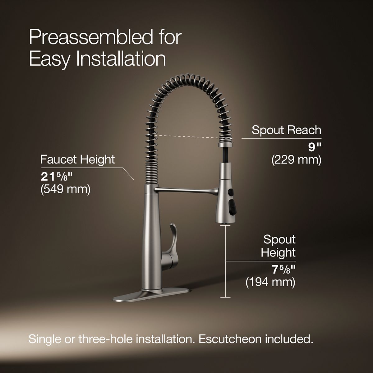 KOHLER K-22033 Simplice Semi-professional kitchen sink faucet with three-function sprayhead