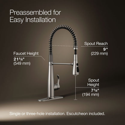 KOHLER K-22033 Simplice Semi-professional kitchen sink faucet with three-function sprayhead
