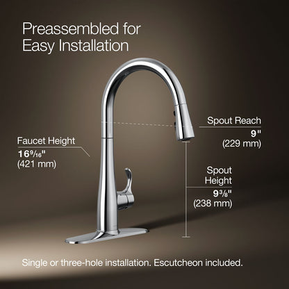 KOHLER K-22036 Simplice Touchless pull-down kitchen sink faucet with three-function sprayhead