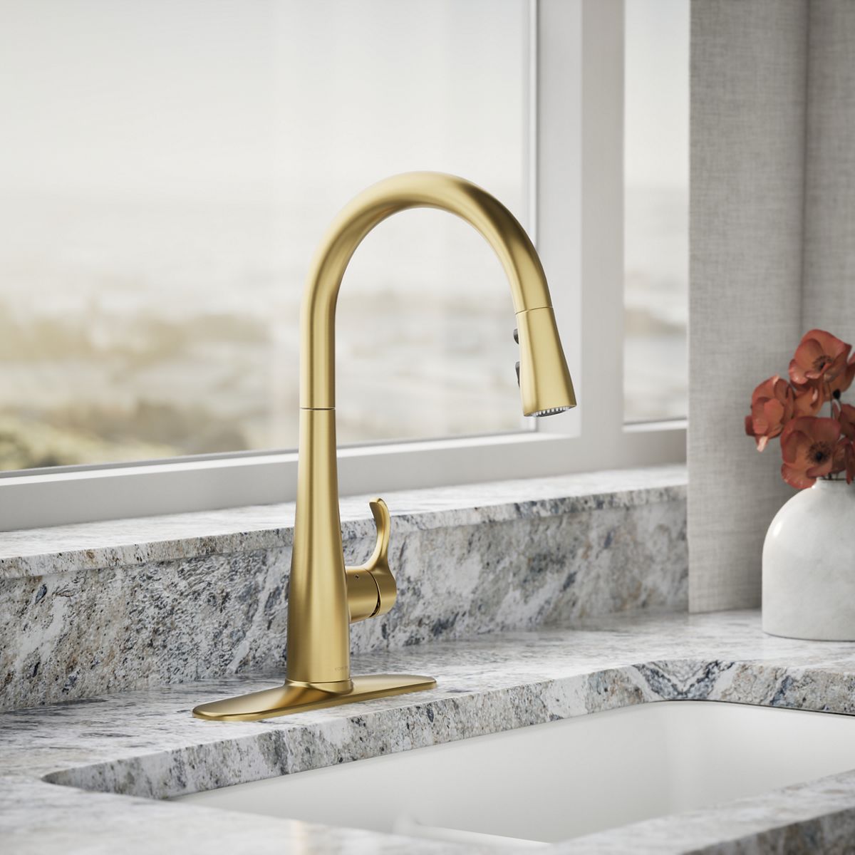 KOHLER K-22036 Simplice Touchless pull-down kitchen sink faucet with three-function sprayhead