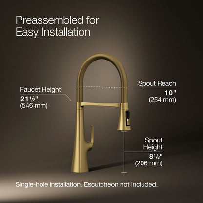 KOHLER K-22061 Graze Semi-professional kitchen sink faucet with three-function sprayhead