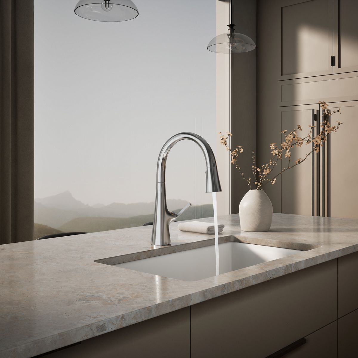 KOHLER K-22062 Graze Pull-down kitchen sink faucet with three-function sprayhead