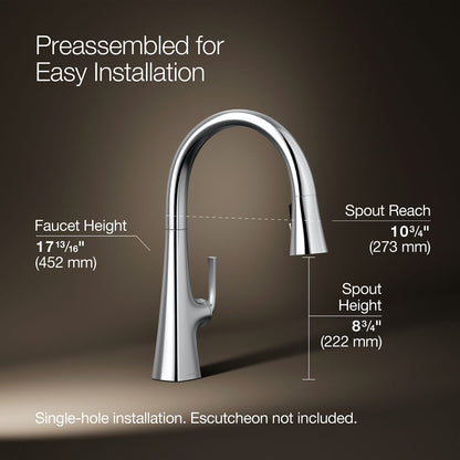 KOHLER K-22062 Graze Pull-down kitchen sink faucet with three-function sprayhead