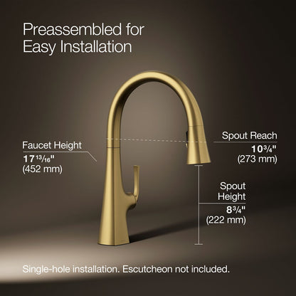 KOHLER K-22062 Graze Pull-down kitchen sink faucet with three-function sprayhead