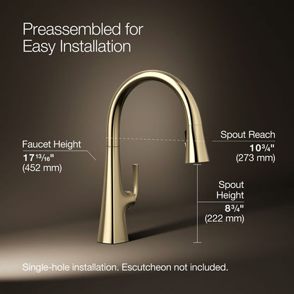KOHLER K-22062 Graze Pull-down kitchen sink faucet with three-function sprayhead