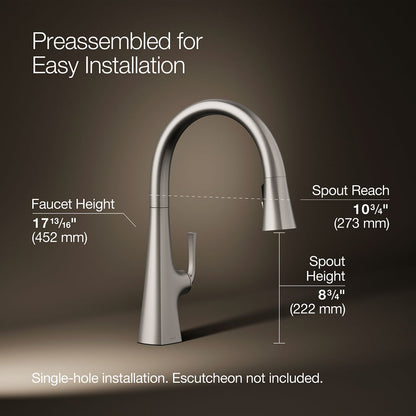 KOHLER K-22062 Graze Pull-down kitchen sink faucet with three-function sprayhead