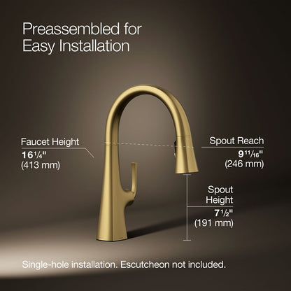 KOHLER K-22063 Graze Pull-down kitchen sink faucet with three-function sprayhead