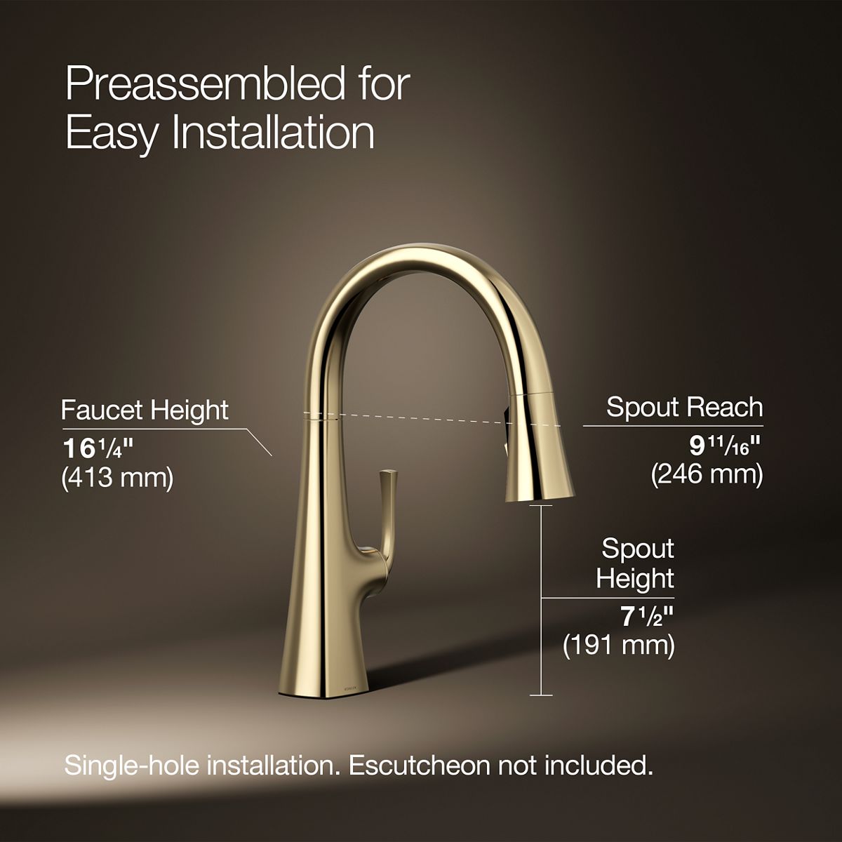KOHLER K-22063 Graze Pull-down kitchen sink faucet with three-function sprayhead