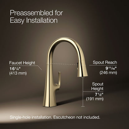 KOHLER K-22063 Graze Pull-down kitchen sink faucet with three-function sprayhead