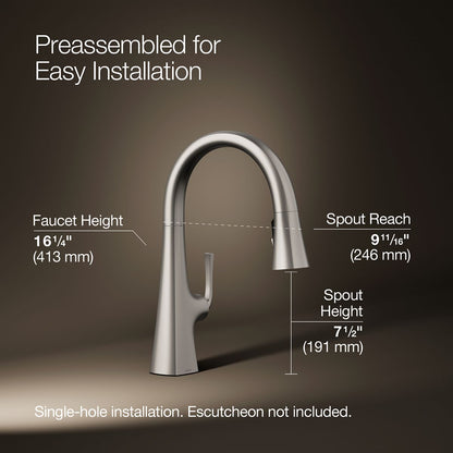 KOHLER K-22063 Graze Pull-down kitchen sink faucet with three-function sprayhead