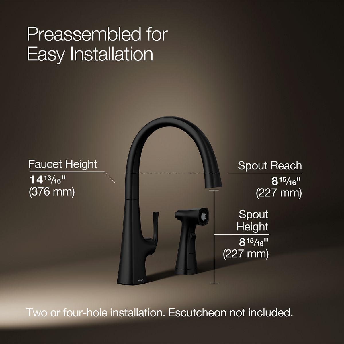 KOHLER K-22064 Graze Single-handle kitchen sink faucet with two-function side sprayer