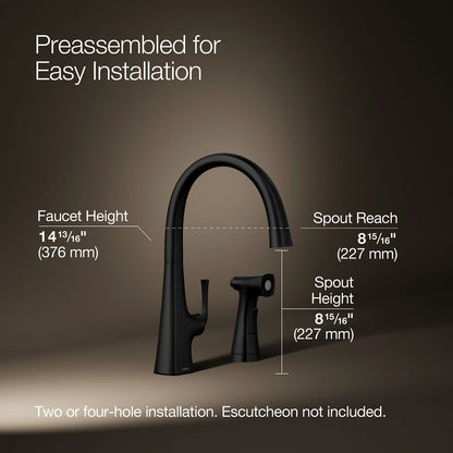KOHLER K-22064 Graze Single-handle kitchen sink faucet with two-function side sprayer
