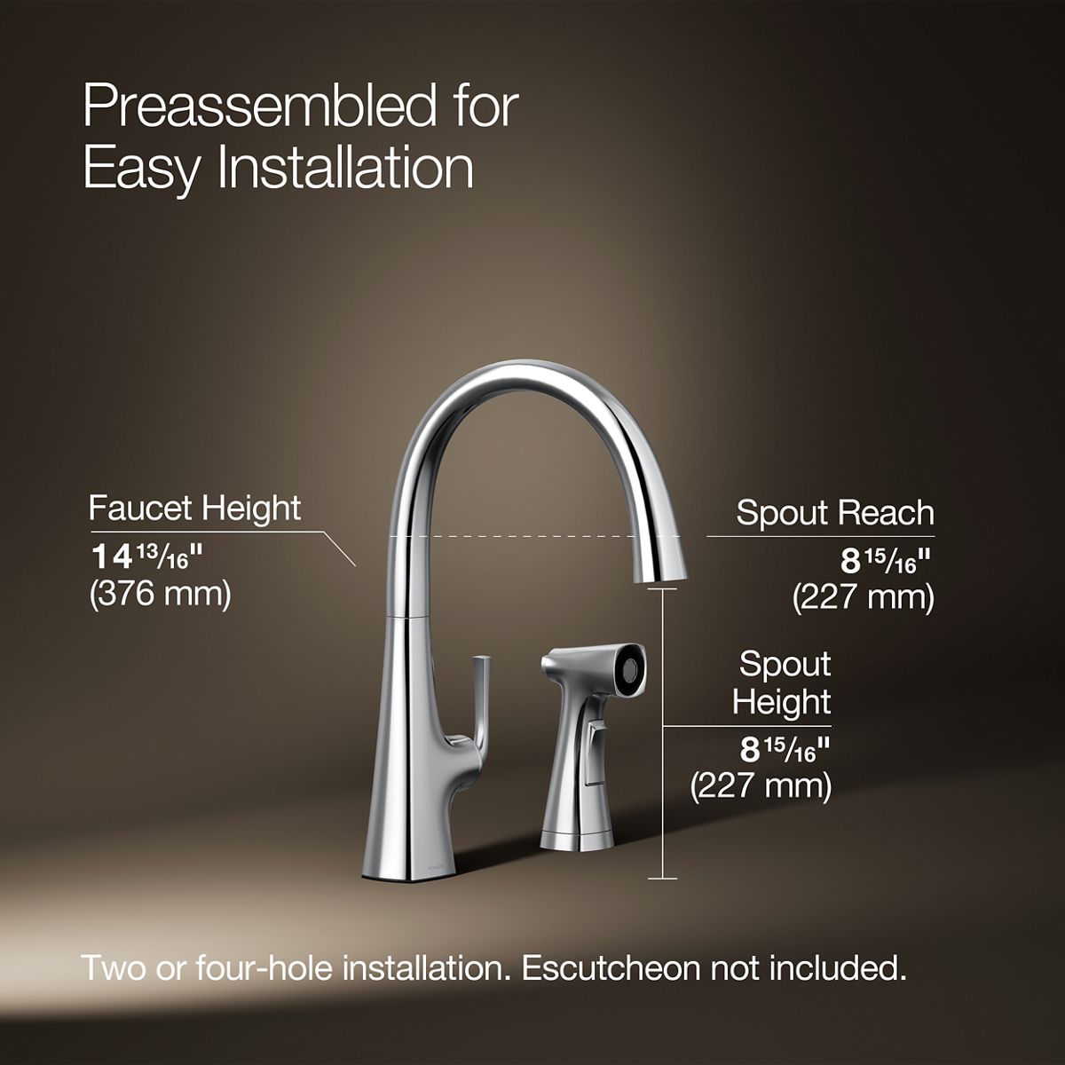 KOHLER K-22064 Graze Single-handle kitchen sink faucet with two-function side sprayer