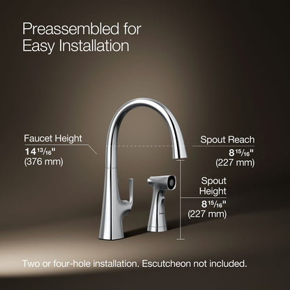 KOHLER K-22064 Graze Single-handle kitchen sink faucet with two-function side sprayer