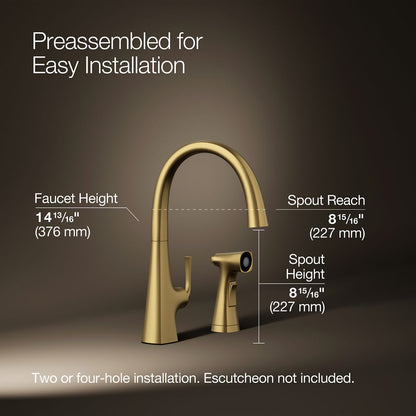 KOHLER K-22064 Graze Single-handle kitchen sink faucet with two-function side sprayer