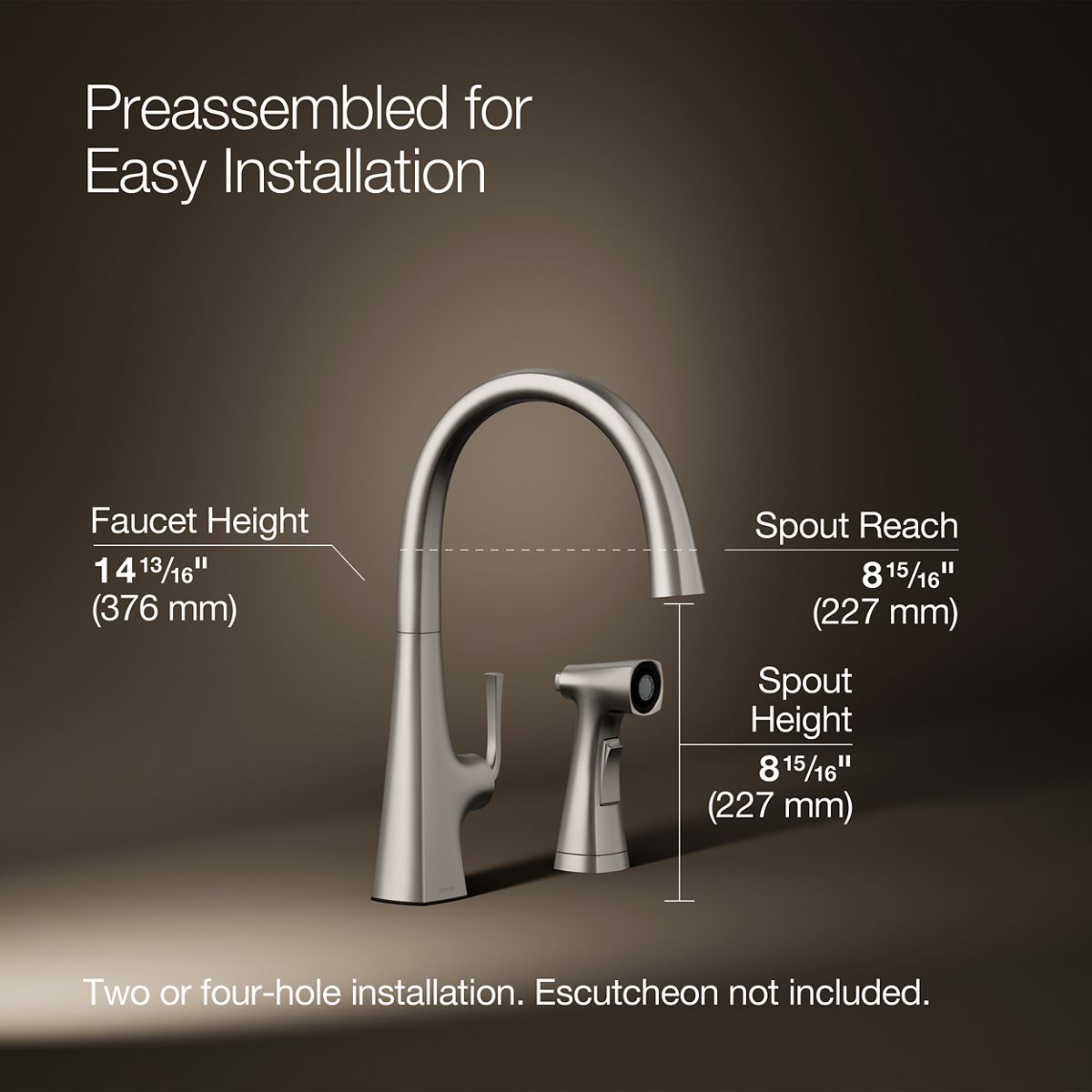 KOHLER K-22064 Graze Single-handle kitchen sink faucet with two-function side sprayer