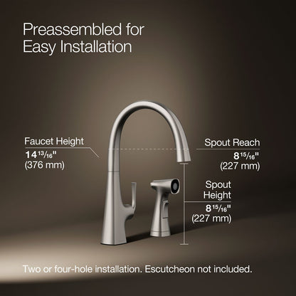 KOHLER K-22064 Graze Single-handle kitchen sink faucet with two-function side sprayer