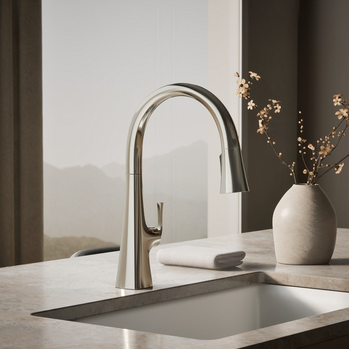 KOHLER K-22068 Graze Touchless pull-down kitchen sink faucet with three-function sprayhead
