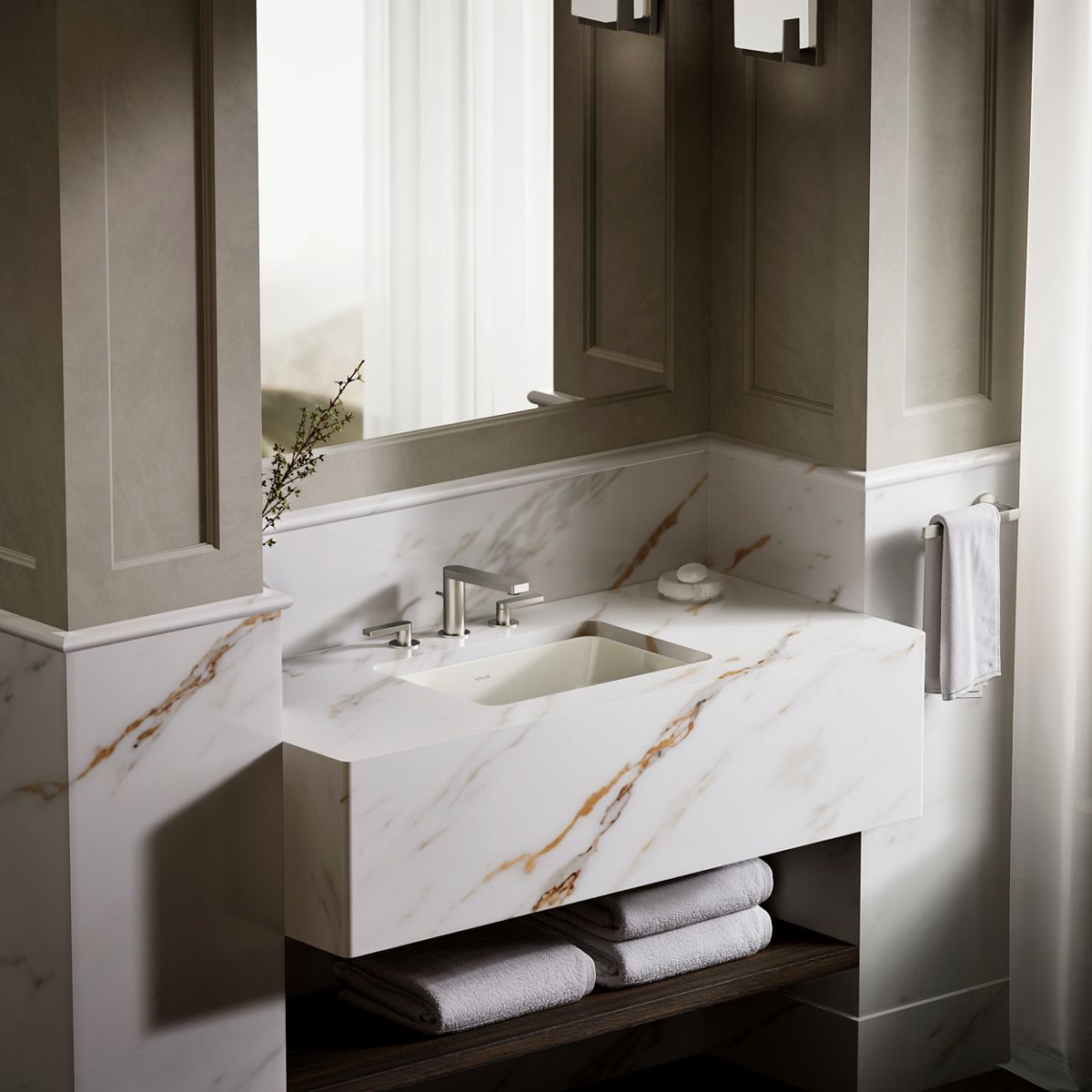 KOHLER K-2214-G Ladena 21" rectangular undermount bathroom sink with glazed underside, no overflow