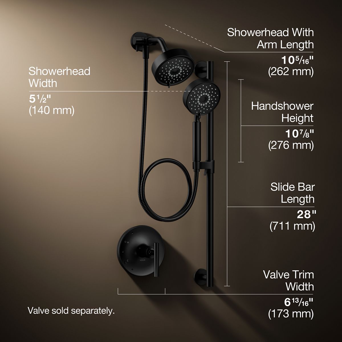 3/4 view of product with dimensions