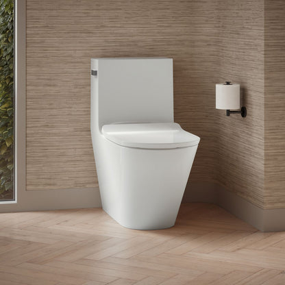 KOHLER K-22378-TBH Brazn One-piece Compact Elongated Toilet with Skirted Trapway, Dual-flush, White - image focused on single