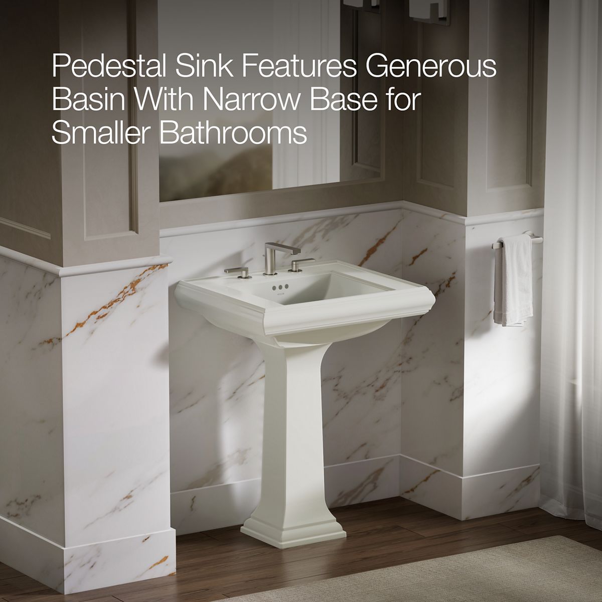 KOHLER 2258-8 Memoirs Classic 27" pedestal bathroom sink with 8" widespread faucet holes