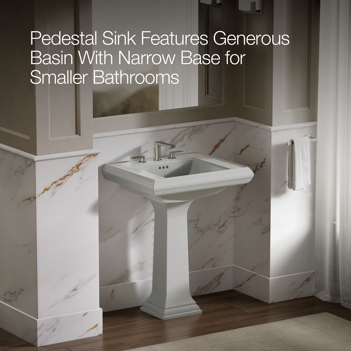 KOHLER 2258-8 Memoirs Classic 27" pedestal bathroom sink with 8" widespread faucet holes