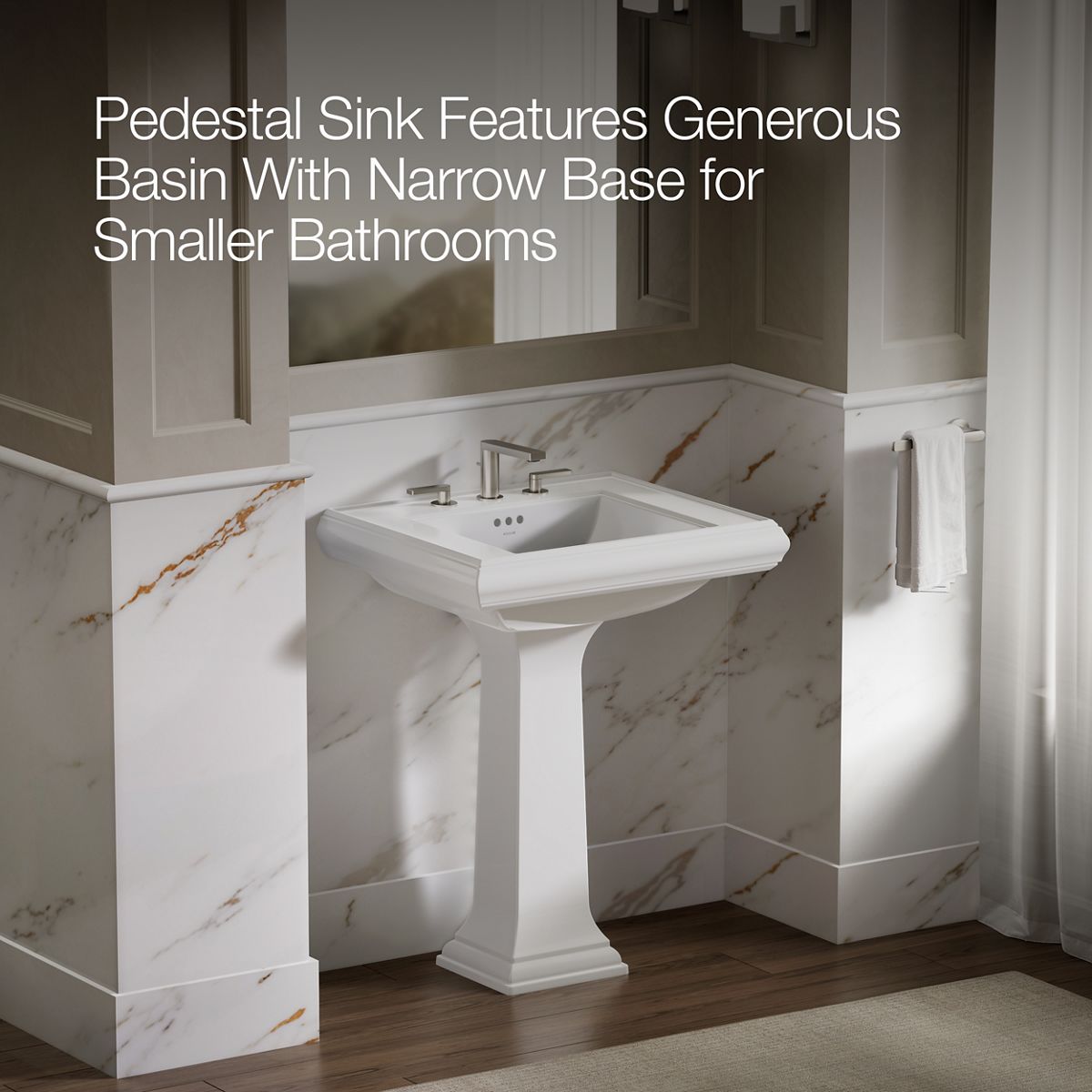 KOHLER 2258-8 Memoirs Classic 27" pedestal bathroom sink with 8" widespread faucet holes