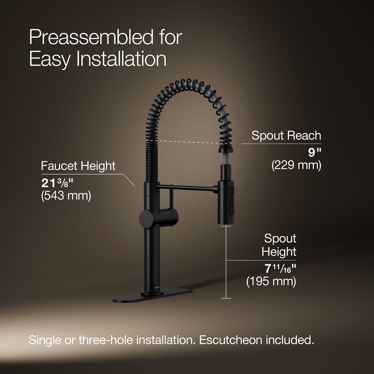 KOHLER K-22973 Crue Semi-professional kitchen sink faucet with three-function sprayhead