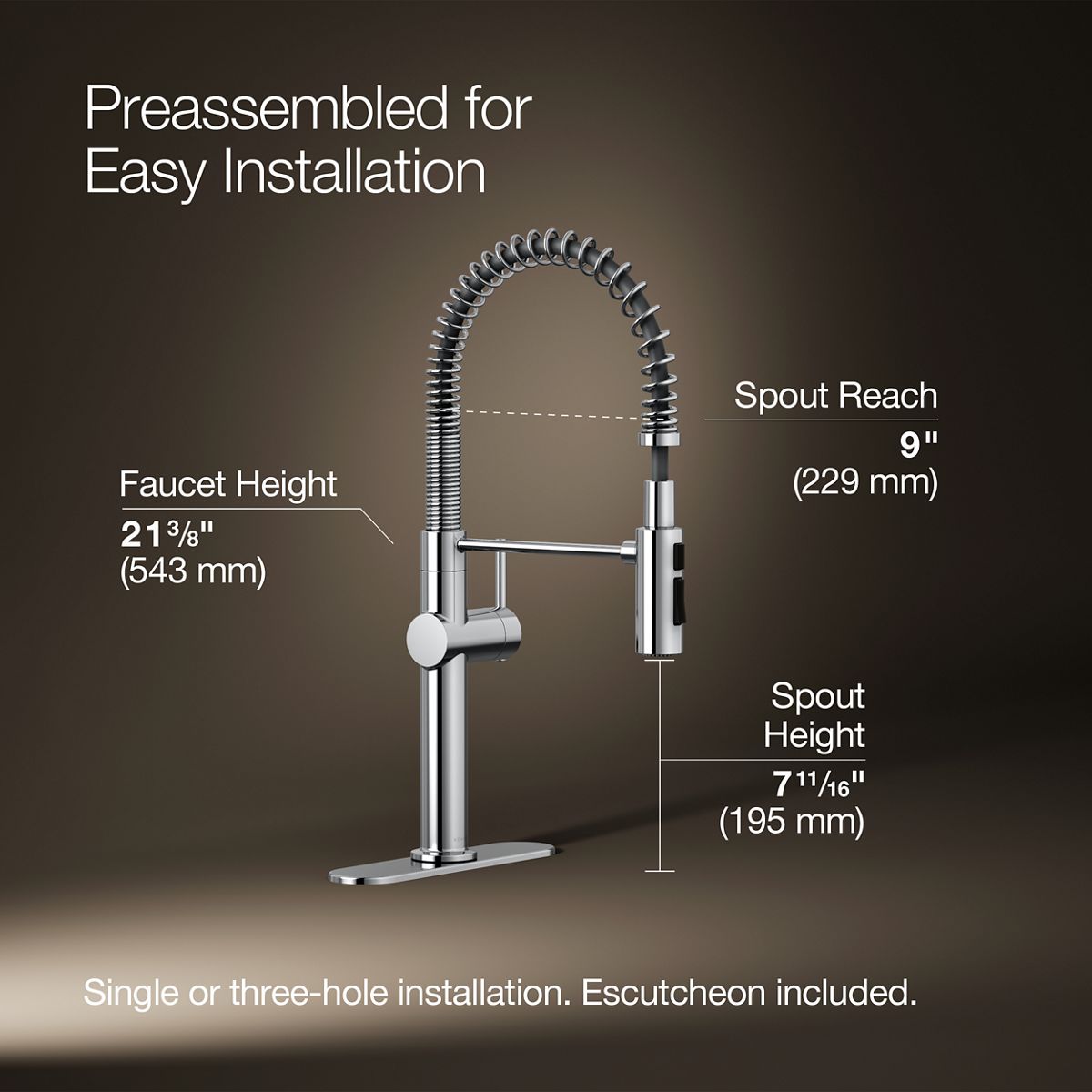 KOHLER K-22973 Crue Semi-professional kitchen sink faucet with three-function sprayhead