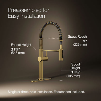 KOHLER K-22973 Crue Semi-professional kitchen sink faucet with three-function sprayhead